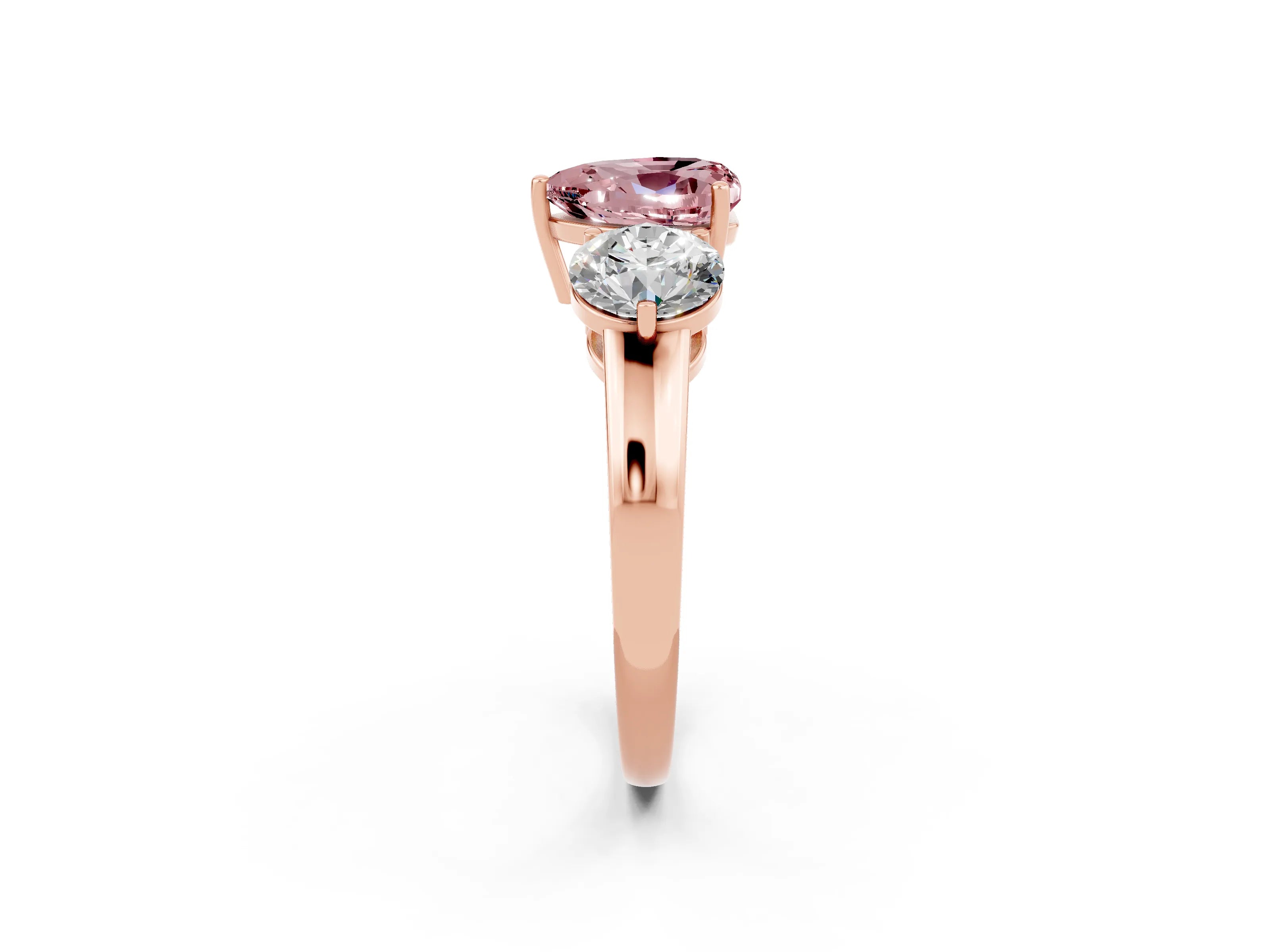 Rose gold Heart Cut Morganite Three-Stone Ring with Prong Setting and Classic Band_2