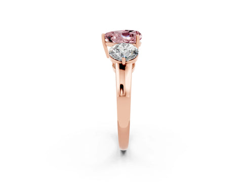 Rose gold Heart Cut Morganite Three-Stone Ring with Prong Setting and Classic Band_2
