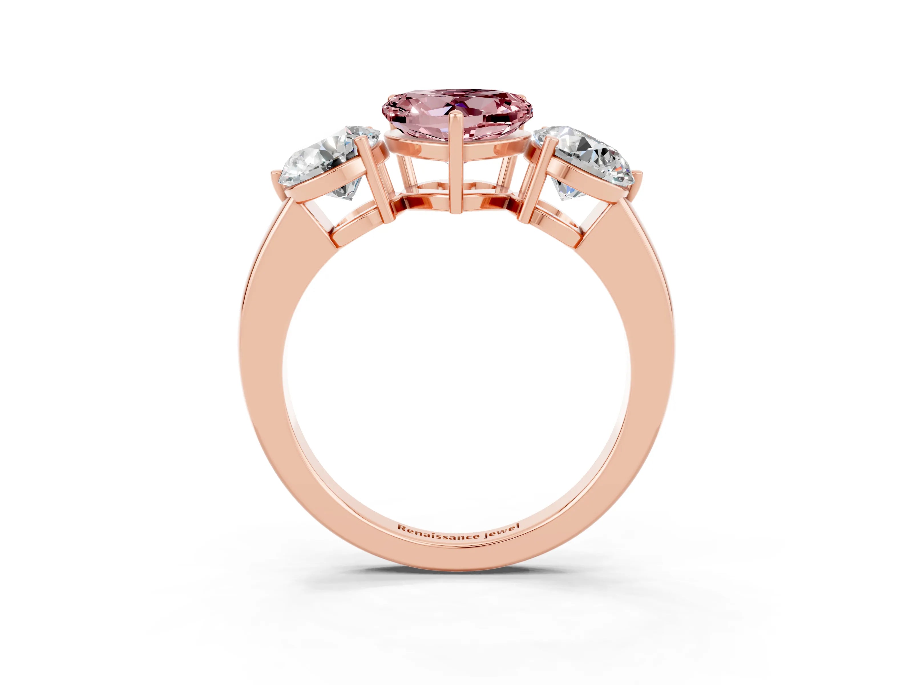 Rose gold Heart Cut Morganite Three-Stone Ring with Prong Setting and Classic Band_3