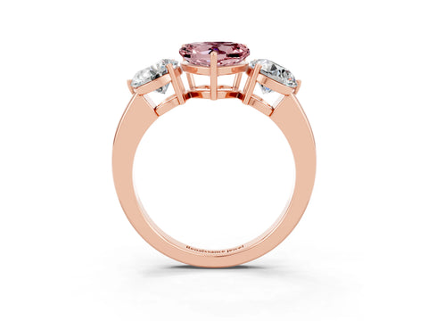 Rose gold Heart Cut Morganite Three-Stone Ring with Prong Setting and Classic Band_3