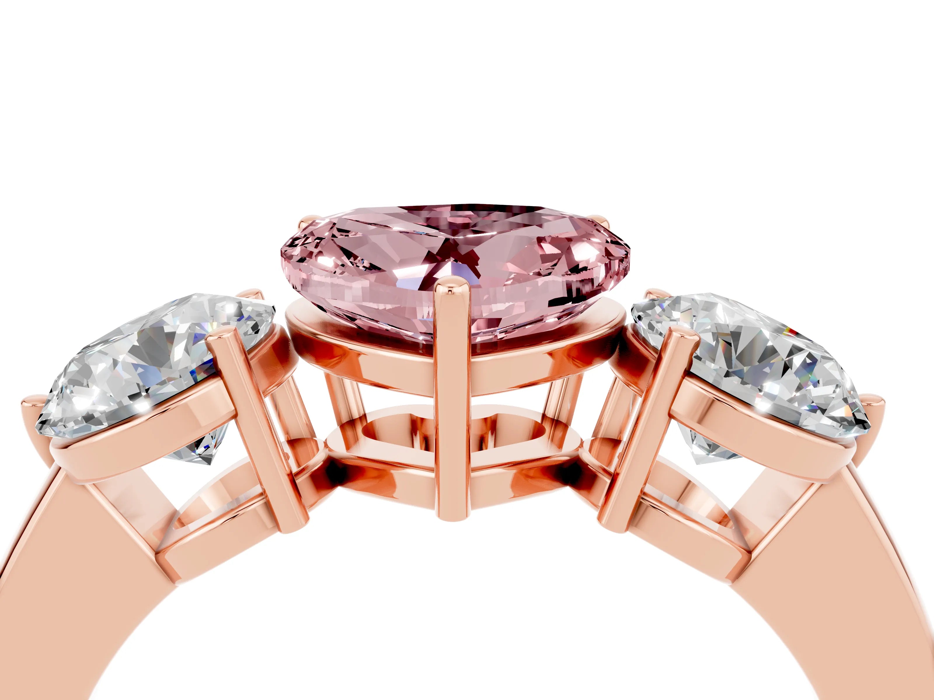 Rose gold Heart Cut Morganite Three-Stone Ring with Prong Setting and Classic Band_4