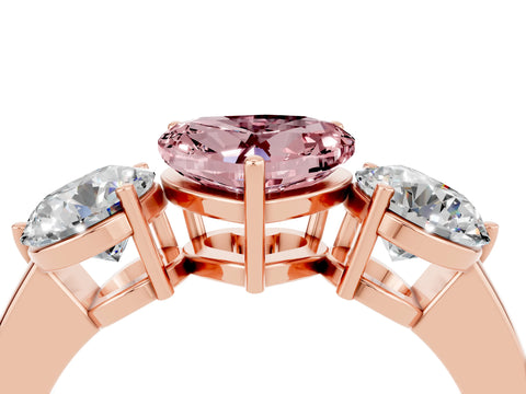 Rose gold Heart Cut Morganite Three-Stone Ring with Prong Setting and Classic Band_4