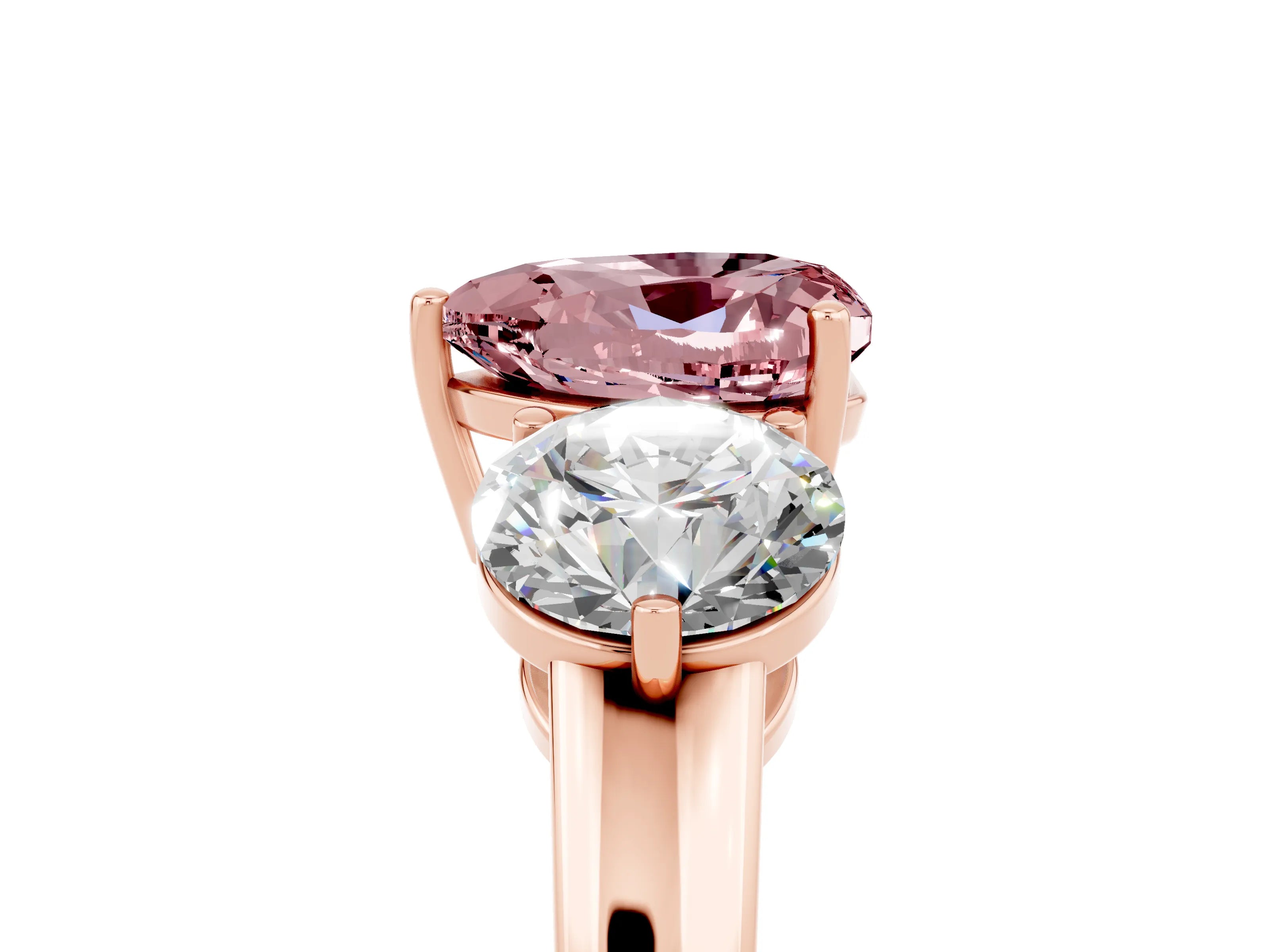 Rose gold Heart Cut Morganite Three-Stone Ring with Prong Setting and Classic Band_5