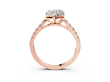 Rose gold Heart Cut Pavé Band Solitaire Ring with Four-Prong Setting_141