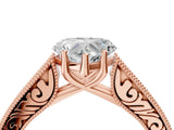 Rose gold Heart Cut Pave Band Milgrain Solitaire Ring_10