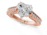 Rose gold Heart Cut Pave Band Milgrain Solitaire Ring_7