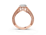 Rose gold Heart Cut Pave Band Milgrain Solitaire Ring_9