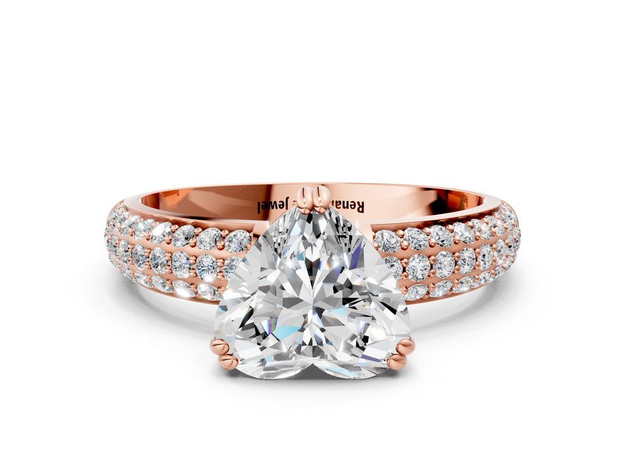 Rose gold Heart Cut Pave Diamond Engagement Ring with Channel Set Band and Four-Prong Setting