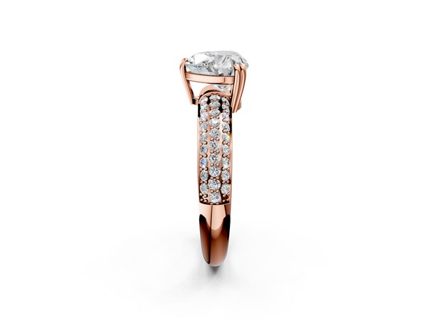 Rose gold Heart Cut Pave Diamond Engagement Ring with Channel Set Band and Four-Prong Setting