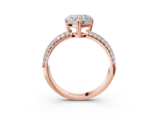 Rose gold Heart Cut Pave Diamond Engagement Ring with Channel Set Band and Four-Prong Setting