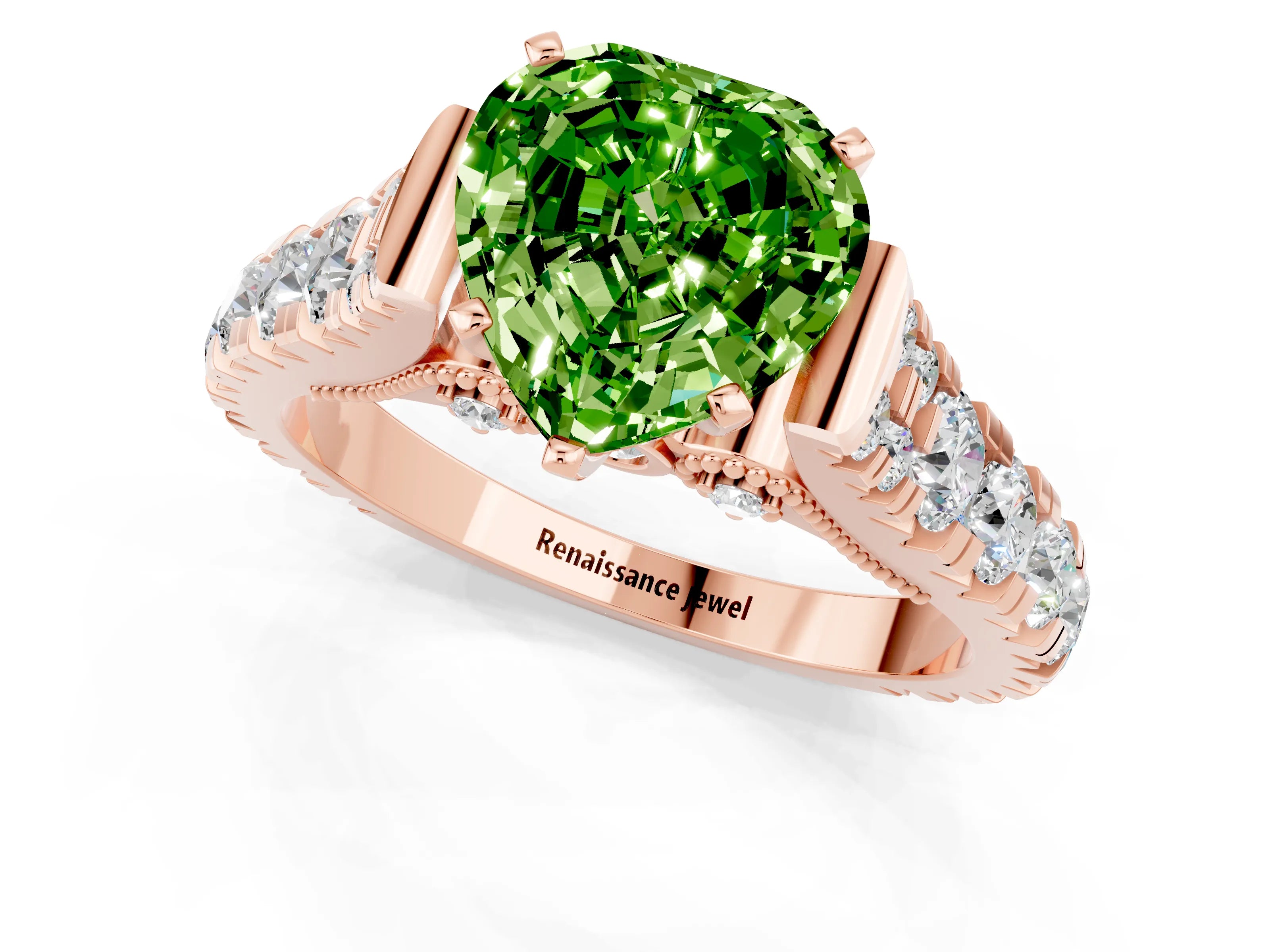 Rose gold Heart Cut Peridot Classic Solitaire Ring with Pavé Band and Four-Prong Setting_1