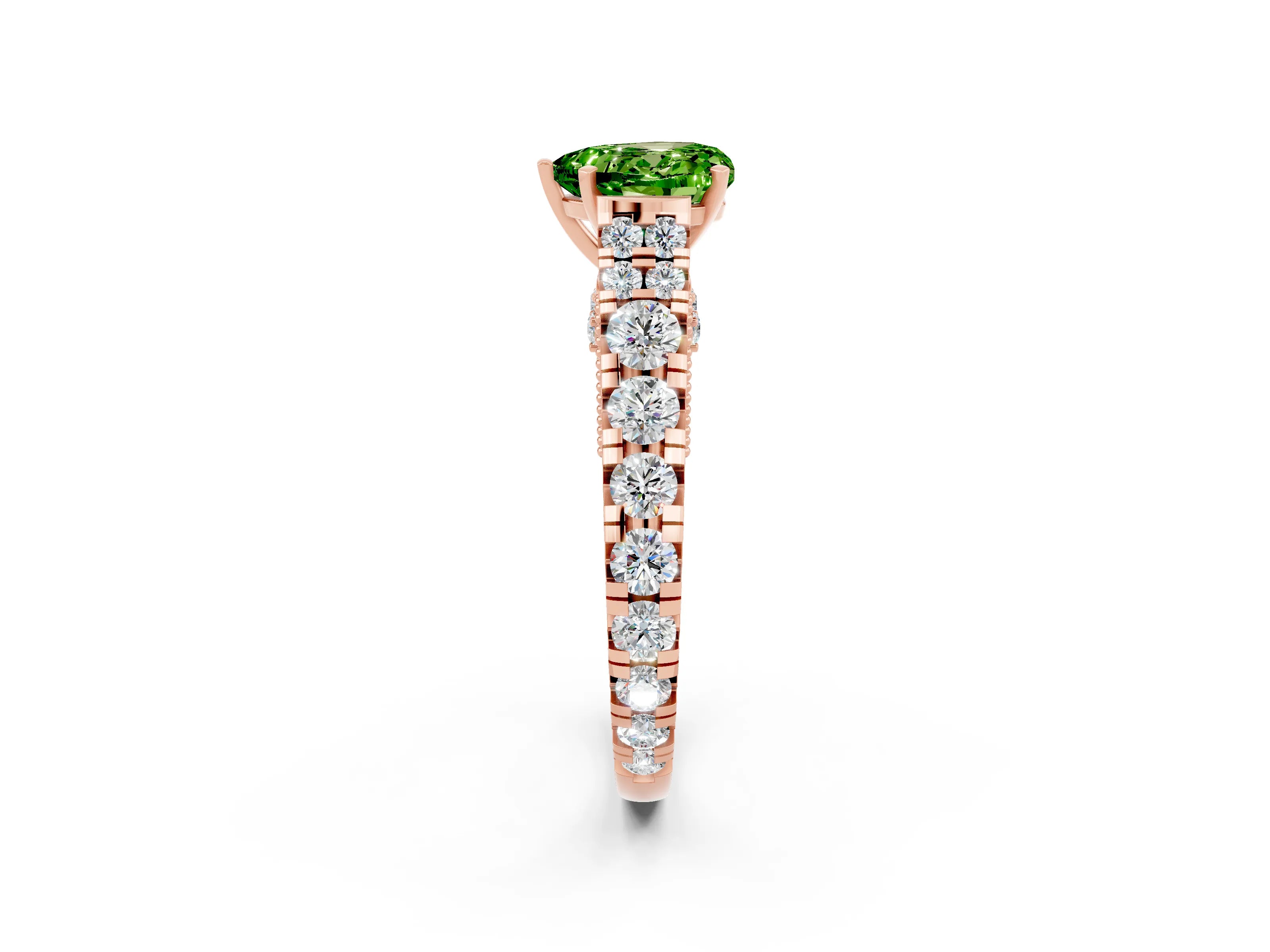 Rose gold Heart Cut Peridot Classic Solitaire Ring with Pavé Band and Four-Prong Setting_2