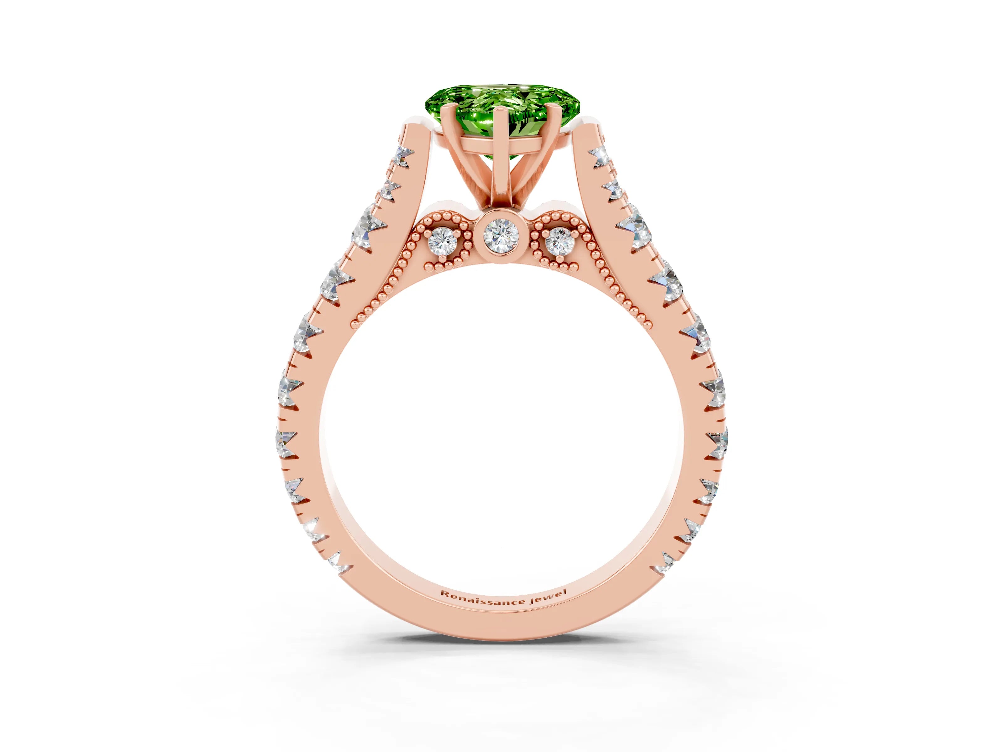 Rose gold Heart Cut Peridot Classic Solitaire Ring with Pavé Band and Four-Prong Setting_3