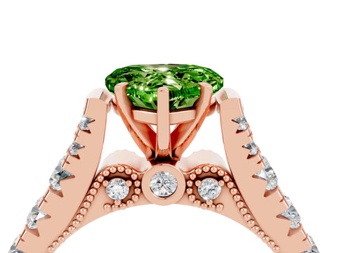 Rose gold Heart Cut Peridot Classic Solitaire Ring with Pavé Band and Four-Prong Setting_4