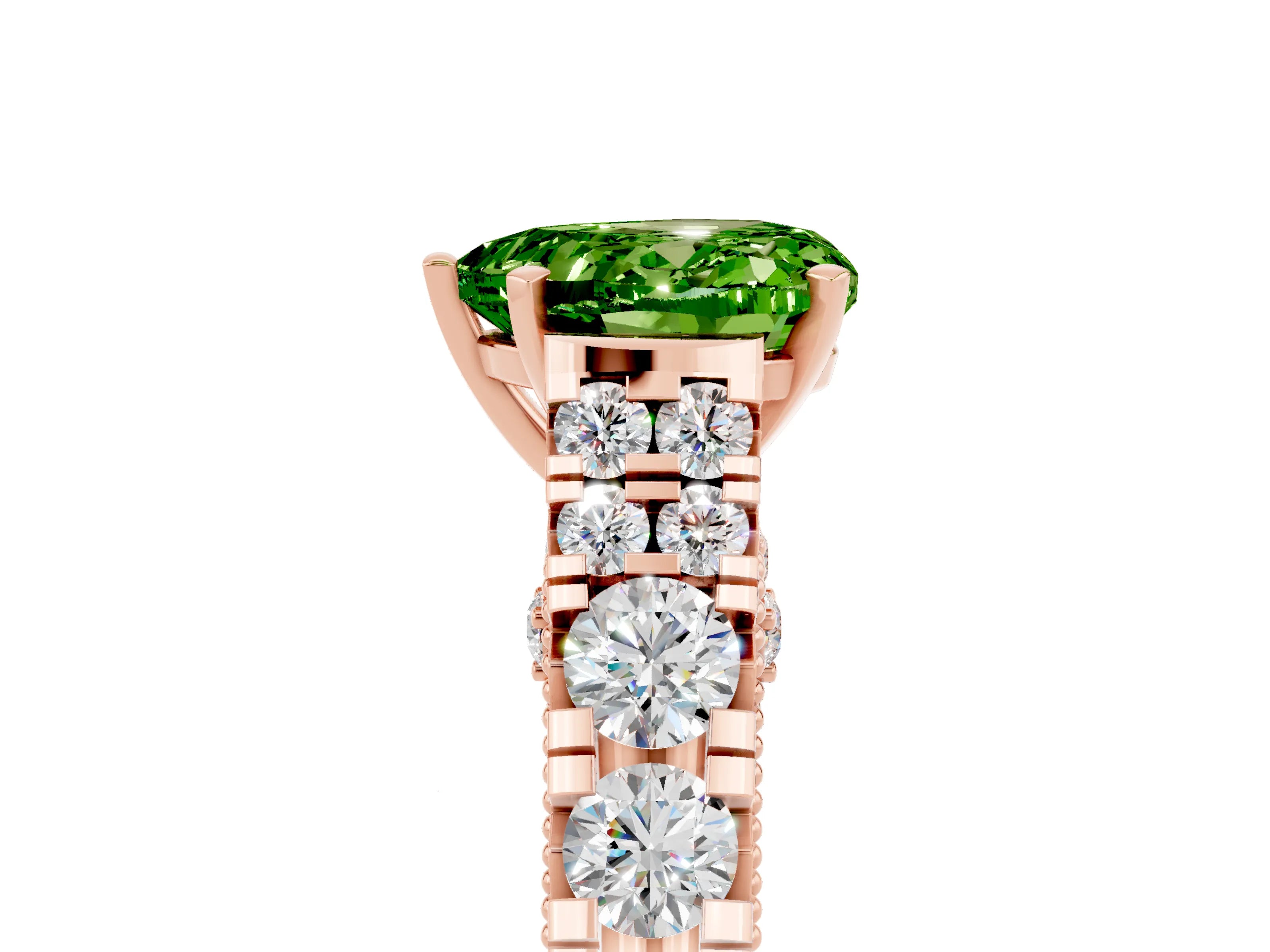 Rose gold Heart Cut Peridot Classic Solitaire Ring with Pavé Band and Four-Prong Setting_5