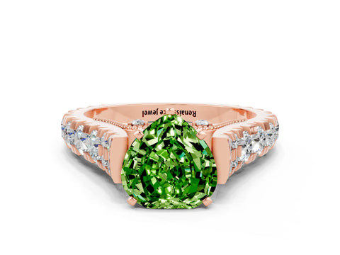 Rose gold Heart Cut Peridot Classic Solitaire Ring with Pavé Band and Four-Prong Setting