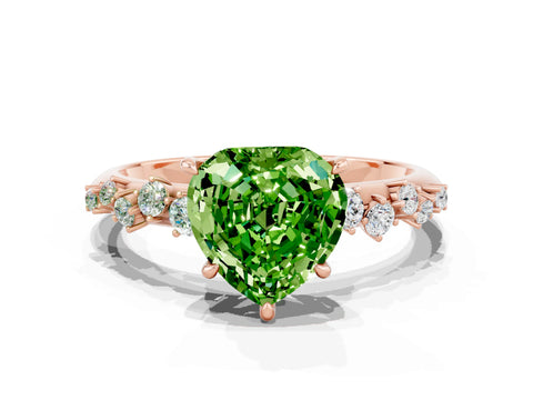Rose gold Heart Cut Peridot Cluster Side Stone Solitaire Ring with Prong Setting_24