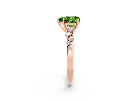 Rose gold Heart Cut Peridot Cluster Side Stone Solitaire Ring with Prong Setting_26