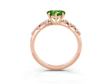 Rose gold Heart Cut Peridot Cluster Side Stone Solitaire Ring with Prong Setting_27