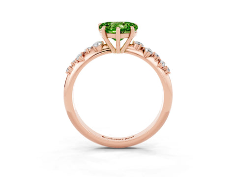Rose gold Heart Cut Peridot Cluster Side Stone Solitaire Ring with Prong Setting_27