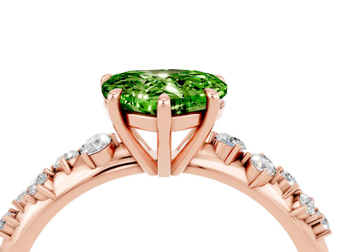 Rose gold Heart Cut Peridot Cluster Side Stone Solitaire Ring with Prong Setting_28