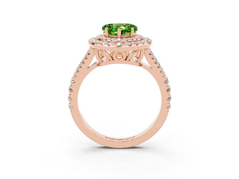 Rose gold Heart Cut Peridot Double Halo Ring with Pavé Band and Prong Setting_15