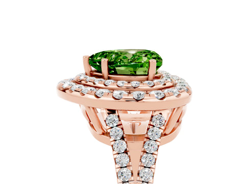 Rose gold Heart Cut Peridot Double Halo Ring with Pavé Band and Prong Setting_17