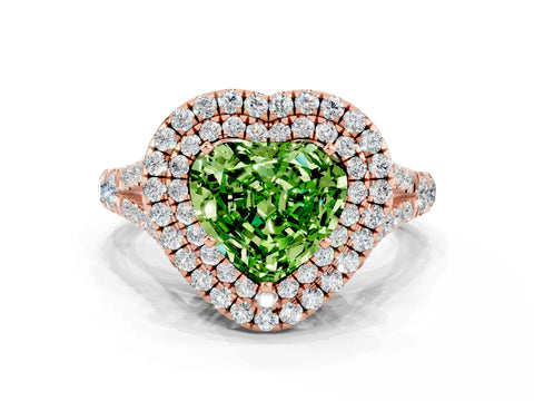 Rose gold Heart Cut Peridot Double Halo Ring with Split Shank and Prong Setting_12