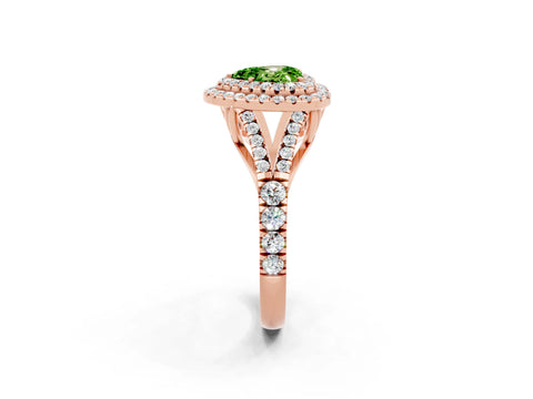 Rose gold Heart Cut Peridot Double Halo Ring with Split Shank and Prong Setting_14
