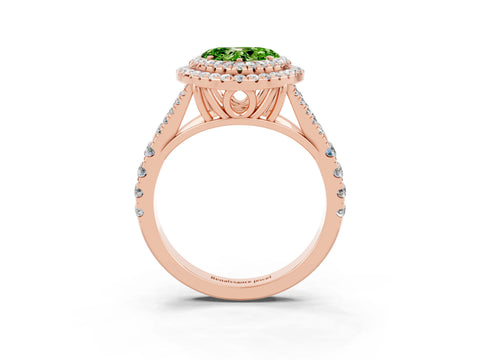Rose gold Heart Cut Peridot Double Halo Ring with Split Shank and Prong Setting_15