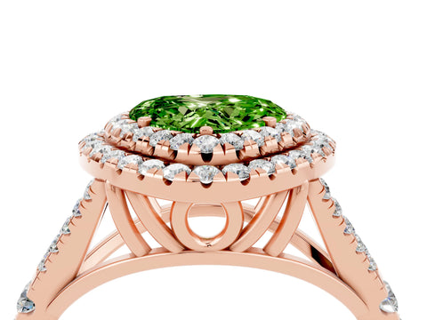 Rose gold Heart Cut Peridot Double Halo Ring with Split Shank and Prong Setting_16