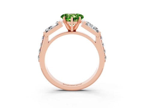 Rose gold Heart Cut Peridot Engagement Ring with Baguette Side Stones and Channel Set Band_3