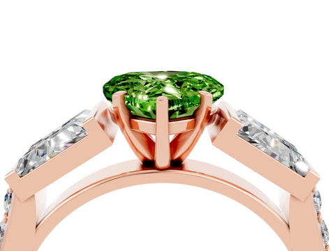 Rose gold Heart Cut Peridot Engagement Ring with Baguette Side Stones and Channel Set Band_4