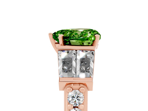 Rose gold Heart Cut Peridot Engagement Ring with Baguette Side Stones and Channel Set Band_5