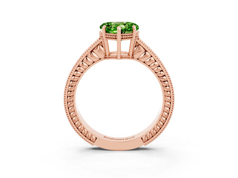 Rose gold Heart Cut Peridot Engagement Ring with Milgrain Channel Set Band and Prong Setting_3