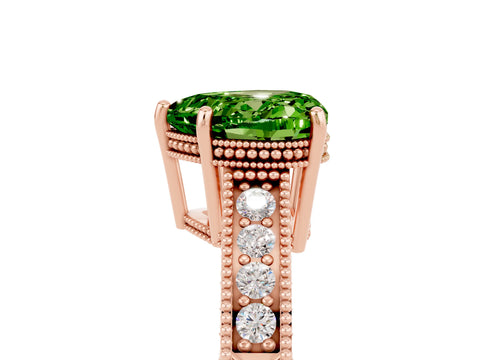 Rose gold Heart Cut Peridot Engagement Ring with Milgrain Channel Set Band and Prong Setting_5