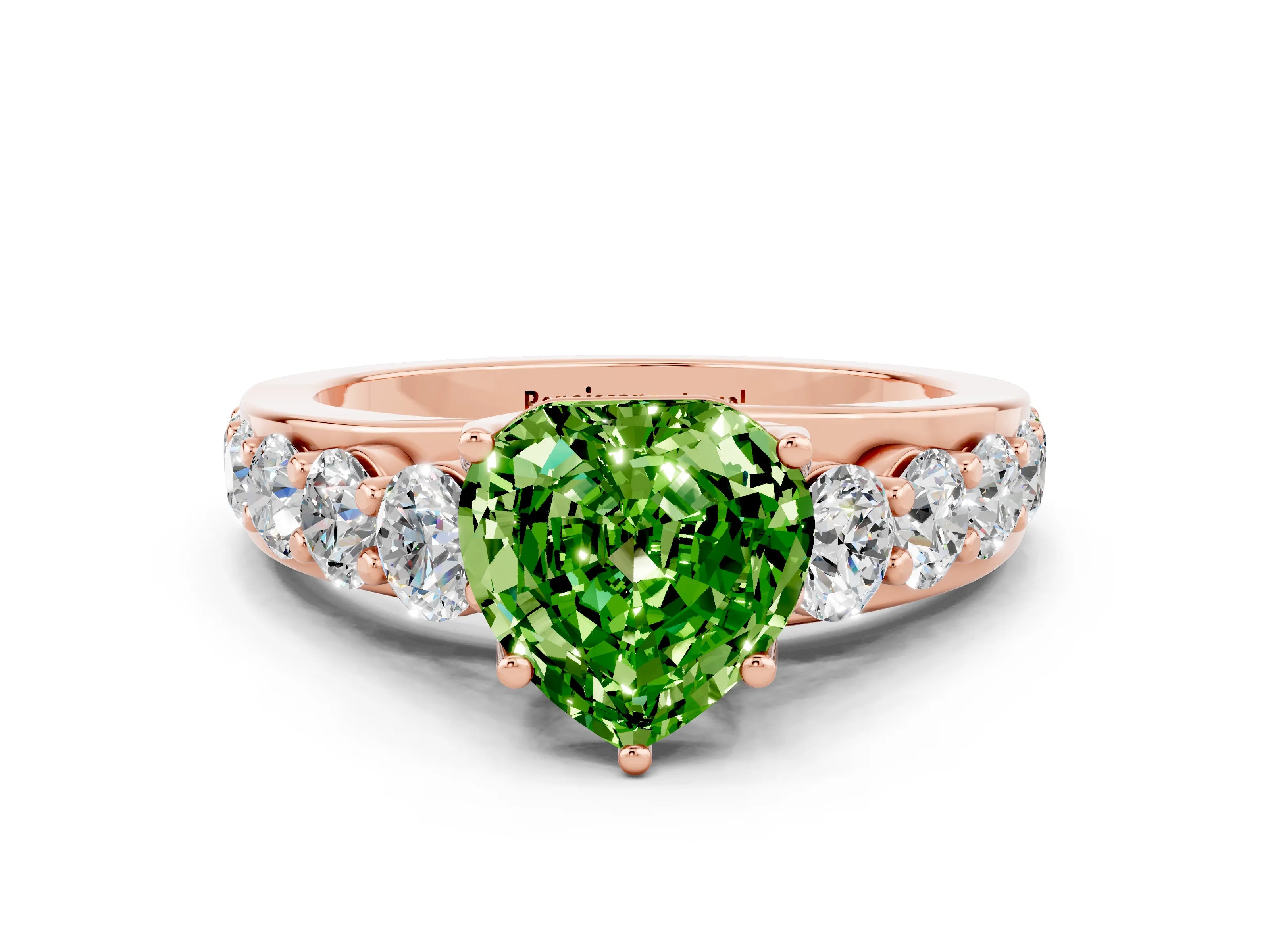 Rose gold Heart Cut Peridot Engagement Ring with Pavé Band and Four-Prong Setting