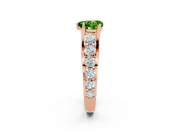 Rose gold Heart Cut Peridot Engagement Ring with Pavé Band and Four-Prong Setting