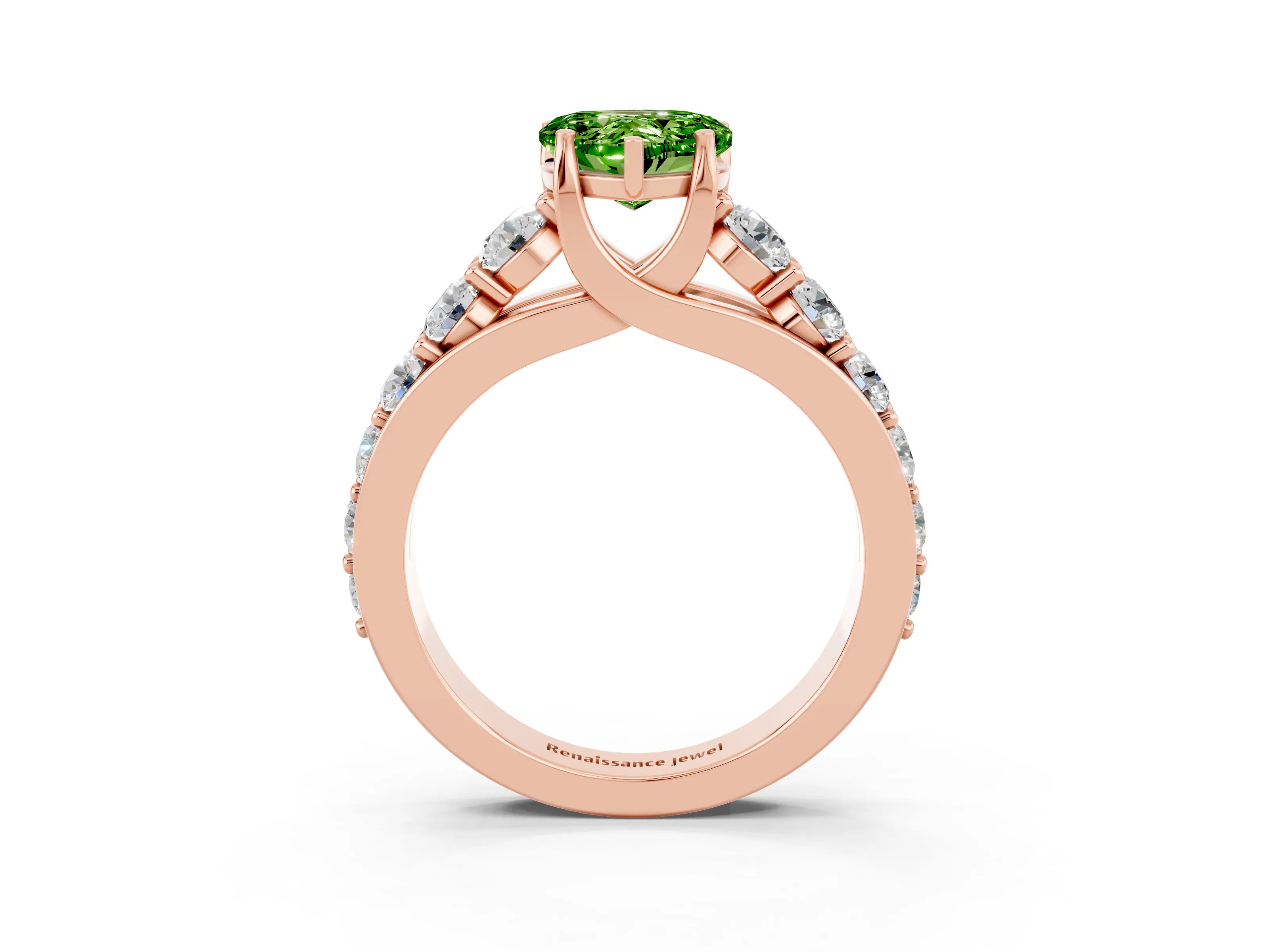 Rose gold Heart Cut Peridot Engagement Ring with Pavé Band and Four-Prong Setting_3