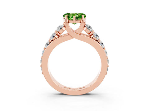 Rose gold Heart Cut Peridot Engagement Ring with Pavé Band and Four-Prong Setting_3