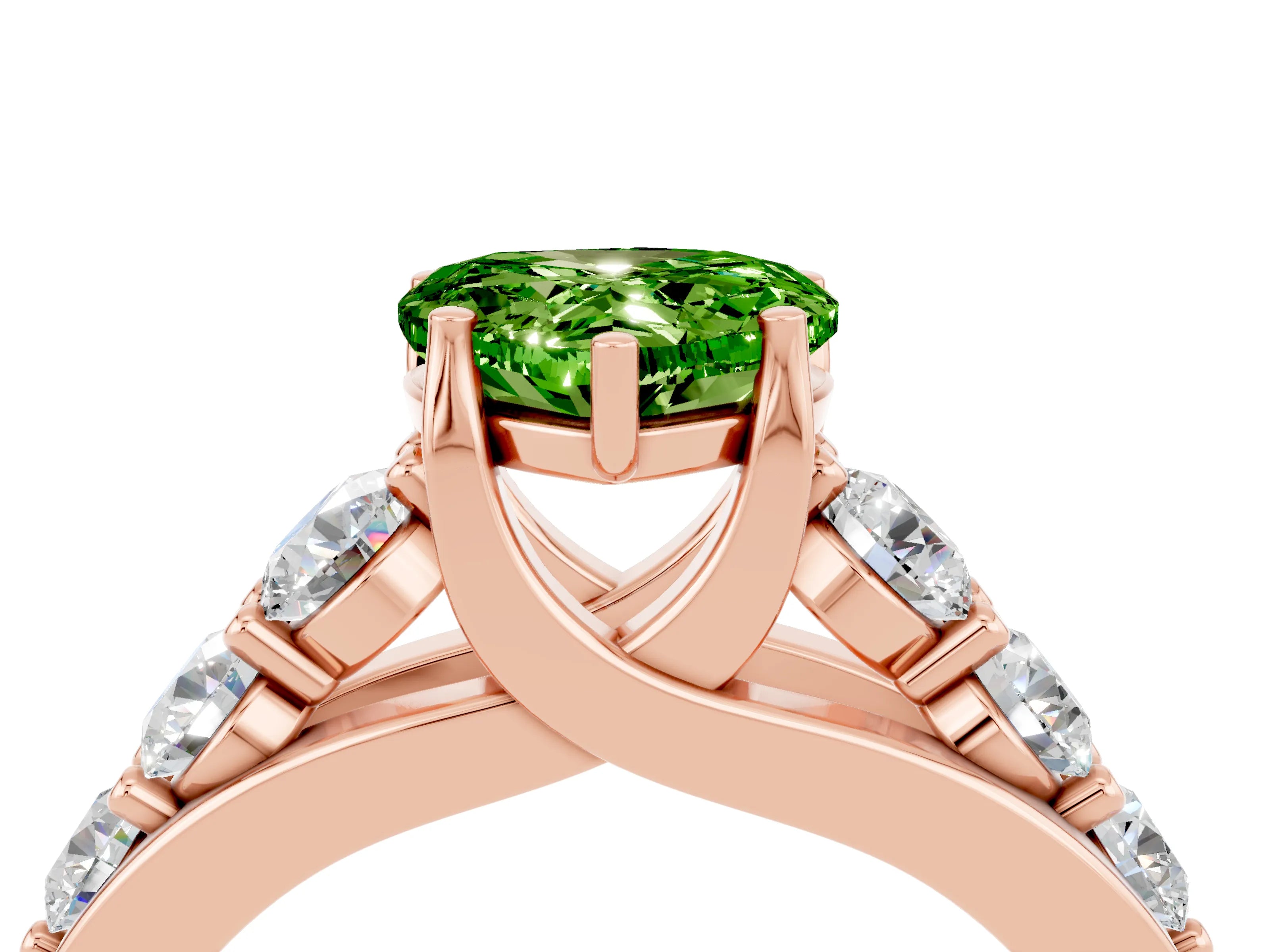 Rose gold Heart Cut Peridot Engagement Ring with Pavé Band and Four-Prong Setting_4