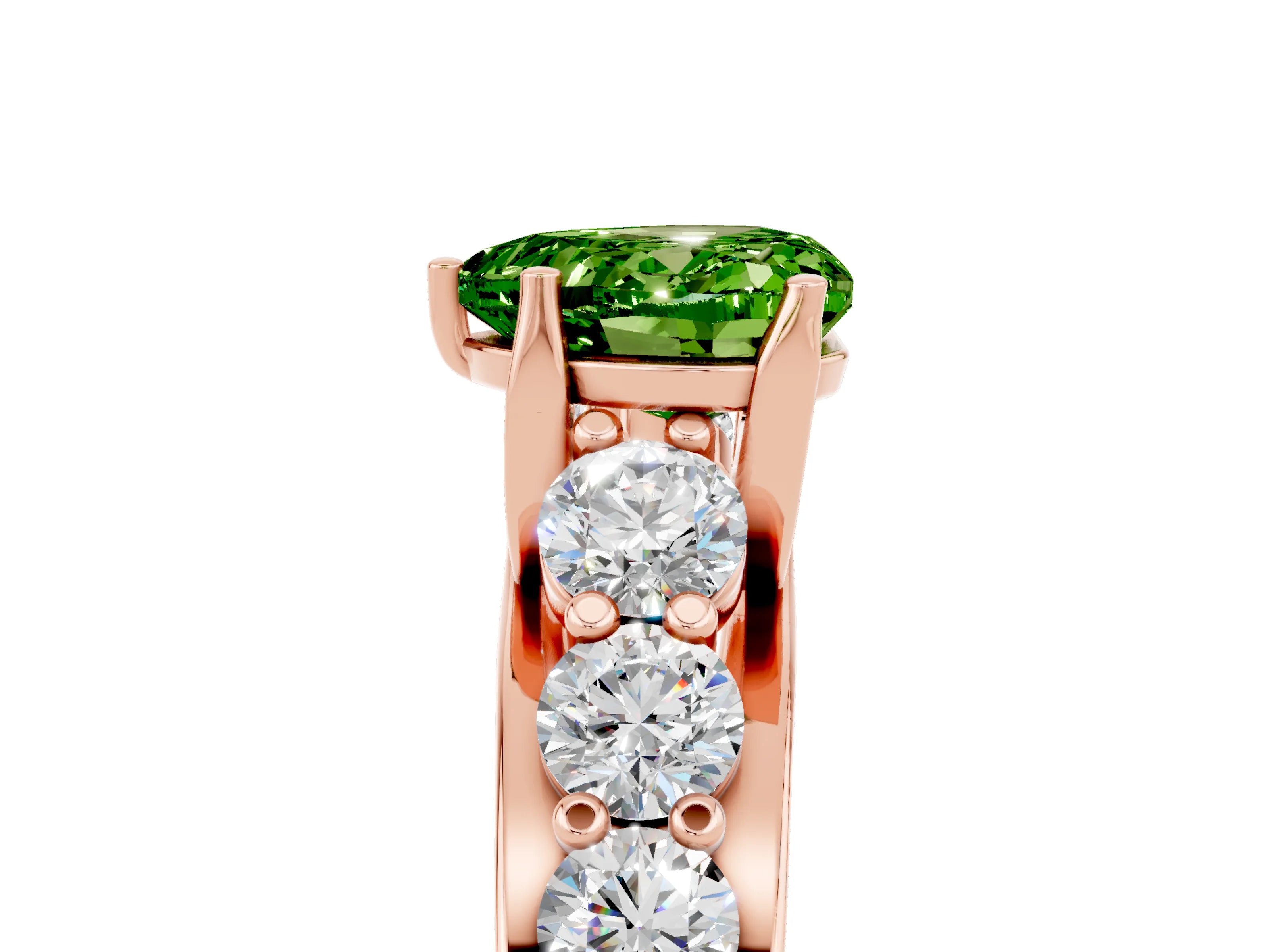 Rose gold Heart Cut Peridot Engagement Ring with Pavé Band and Four-Prong Setting_5
