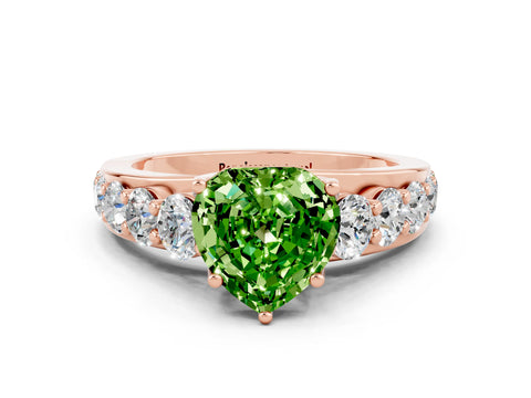 Rose gold Heart Cut Peridot Engagement Ring with Pavé Band and Four-Prong Setting