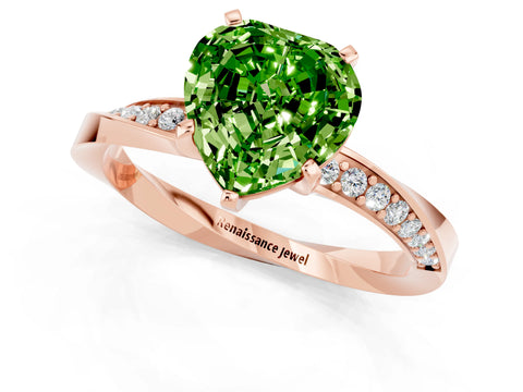 Rose gold Heart Cut Peridot Engagement Ring with Side Stone Accents and Four-Prong Setting_25