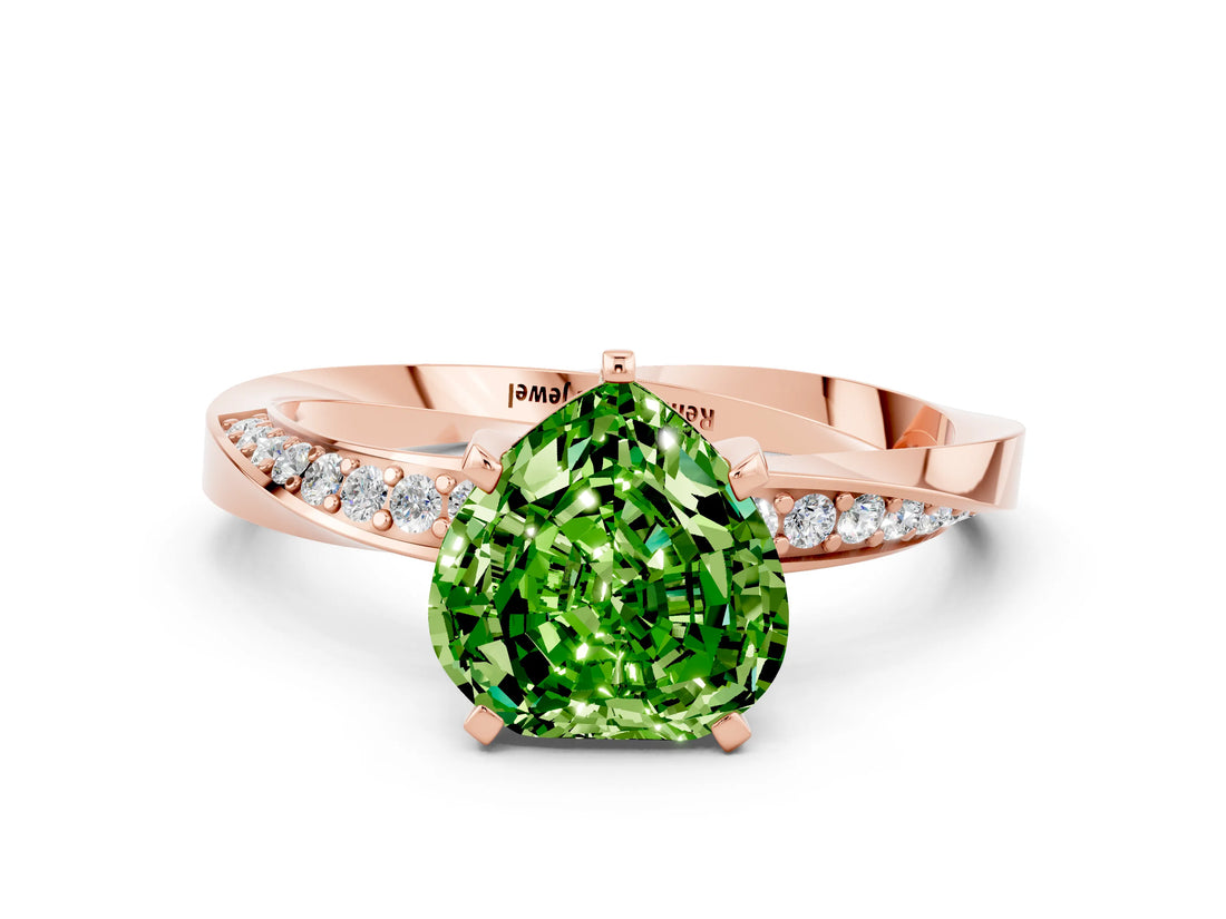 Rose gold Heart Cut Peridot Engagement Ring with Side Stone Accents and Four-Prong Setting_60