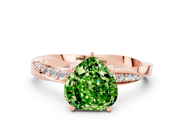 Rose gold Heart Cut Peridot Engagement Ring with Side Stone Accents and Four-Prong Setting