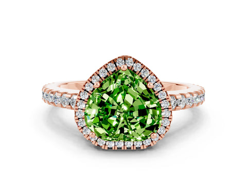 Rose gold Heart Cut Peridot Halo Engagement Ring with Pavé Band and Prong Setting_12