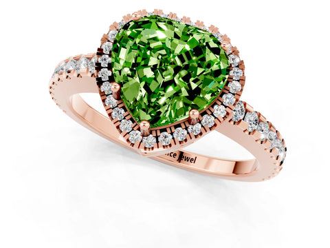 Rose gold Heart Cut Peridot Halo Engagement Ring with Pavé Band and Prong Setting_13