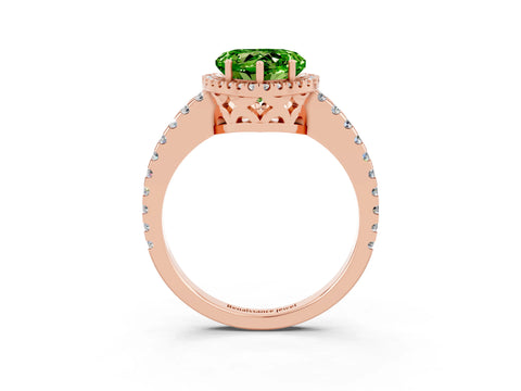 Rose gold Heart Cut Peridot Halo Engagement Ring with Pavé Band and Prong Setting_15