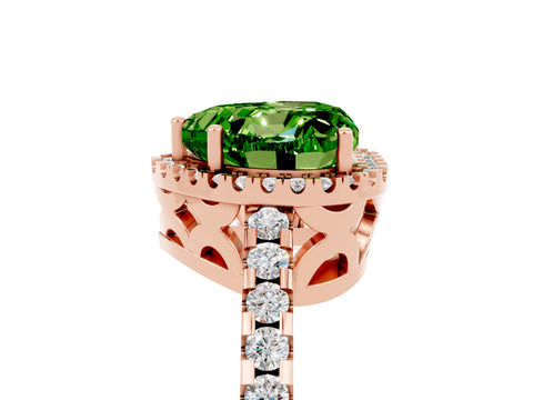 Rose gold Heart Cut Peridot Halo Engagement Ring with Pavé Band and Prong Setting_17